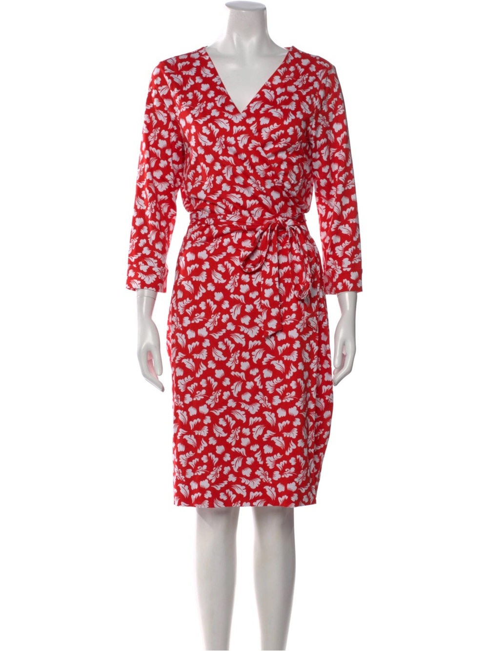 NWOT Diane von Furstenberg Red White Silk Cotton Blend Wrap Dress Size 10